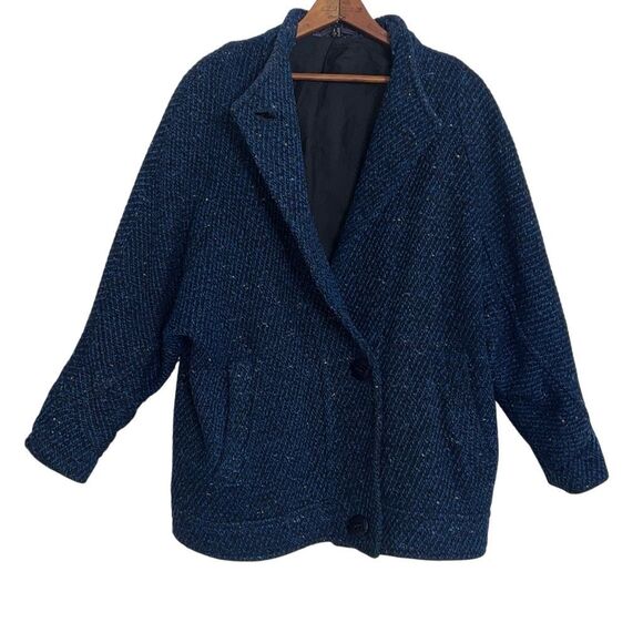 Vintage Tweed Speckled Single Breasted Lined Blazer Jacket Navy Blue Size 6 - Picture 1 of 10